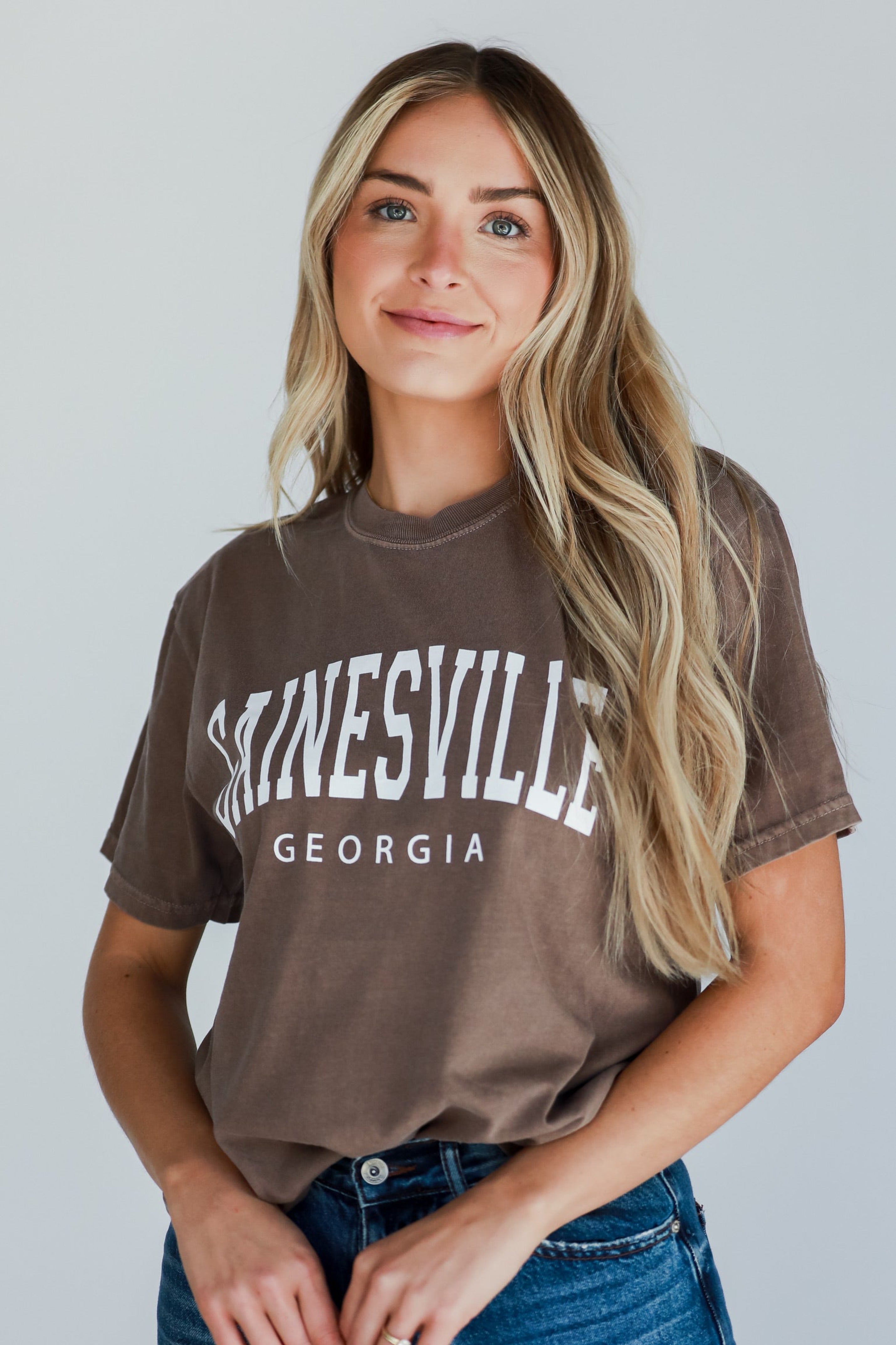 Brown Wednesbury Georgia Block Letter Tee front view