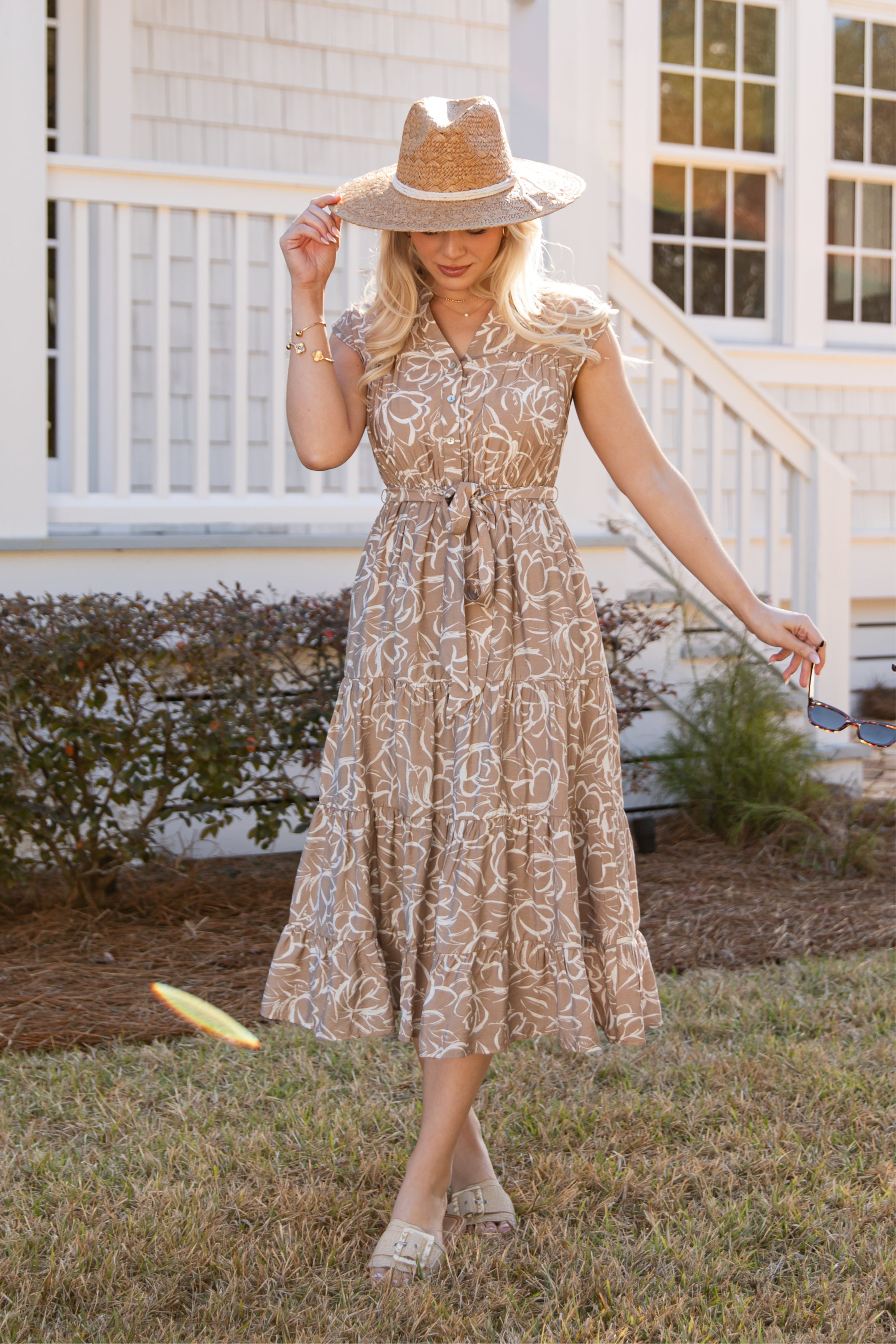FINAL SALE - Living Easy Floral Taupe Midi Dress