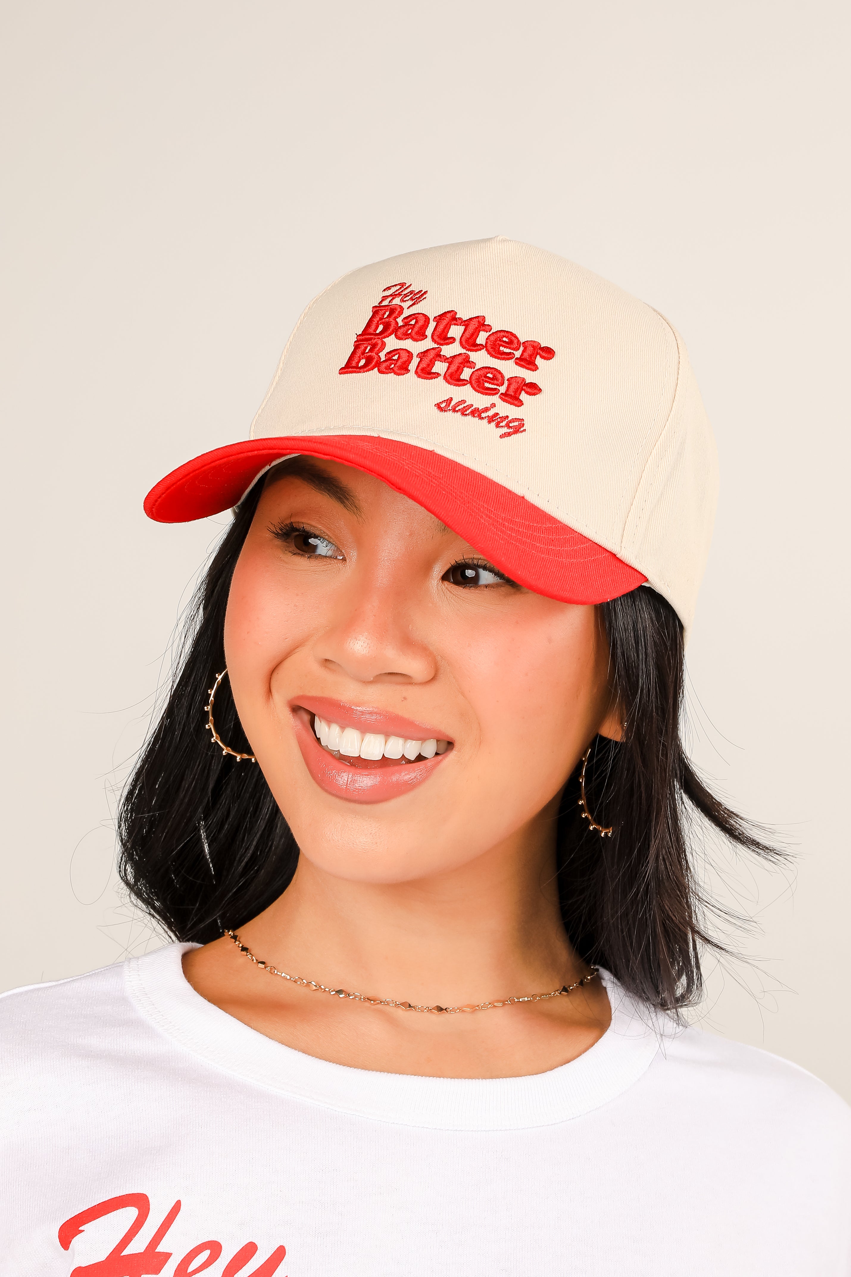 Red Hey Batter Batter Swing Embroidered Hat