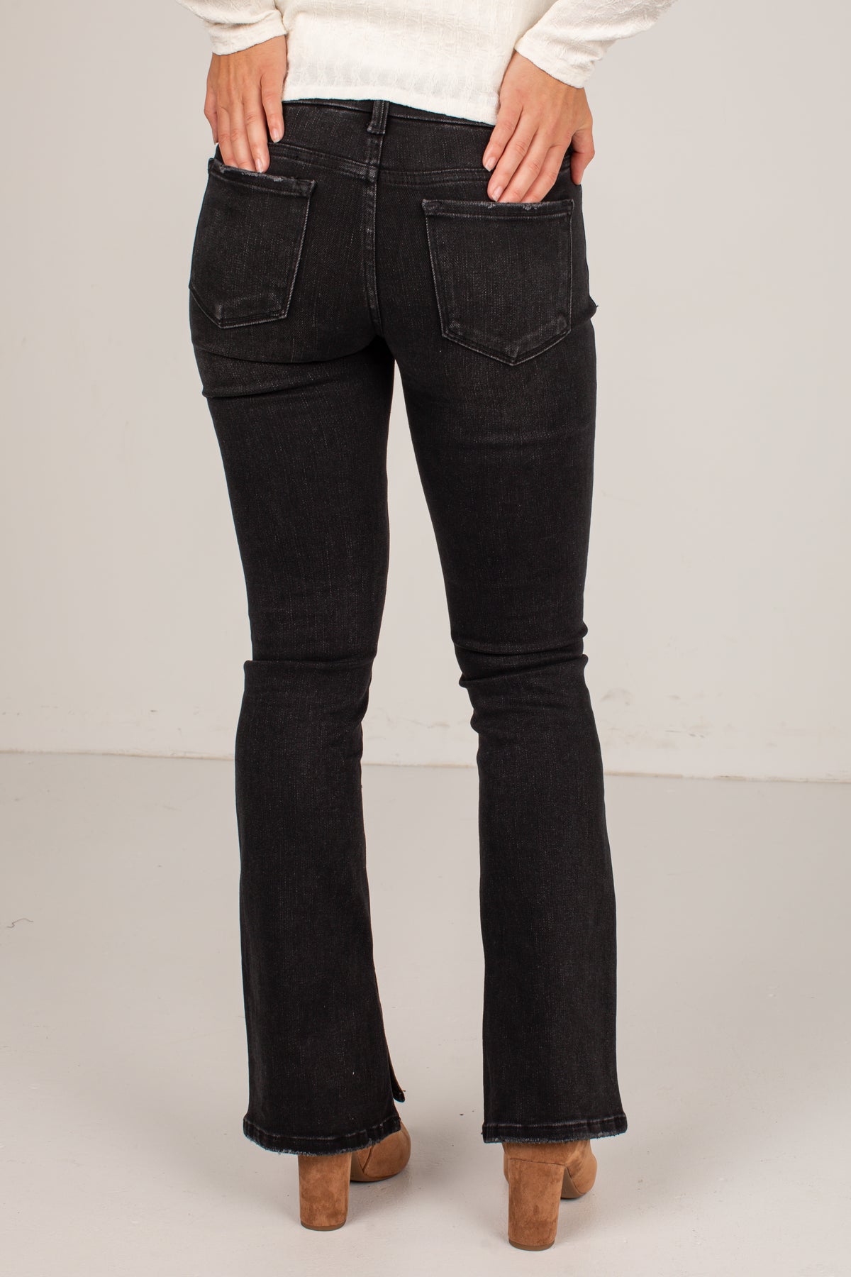 Miranda Black Mid-Rise Slit Hem Bootcut Jeans
