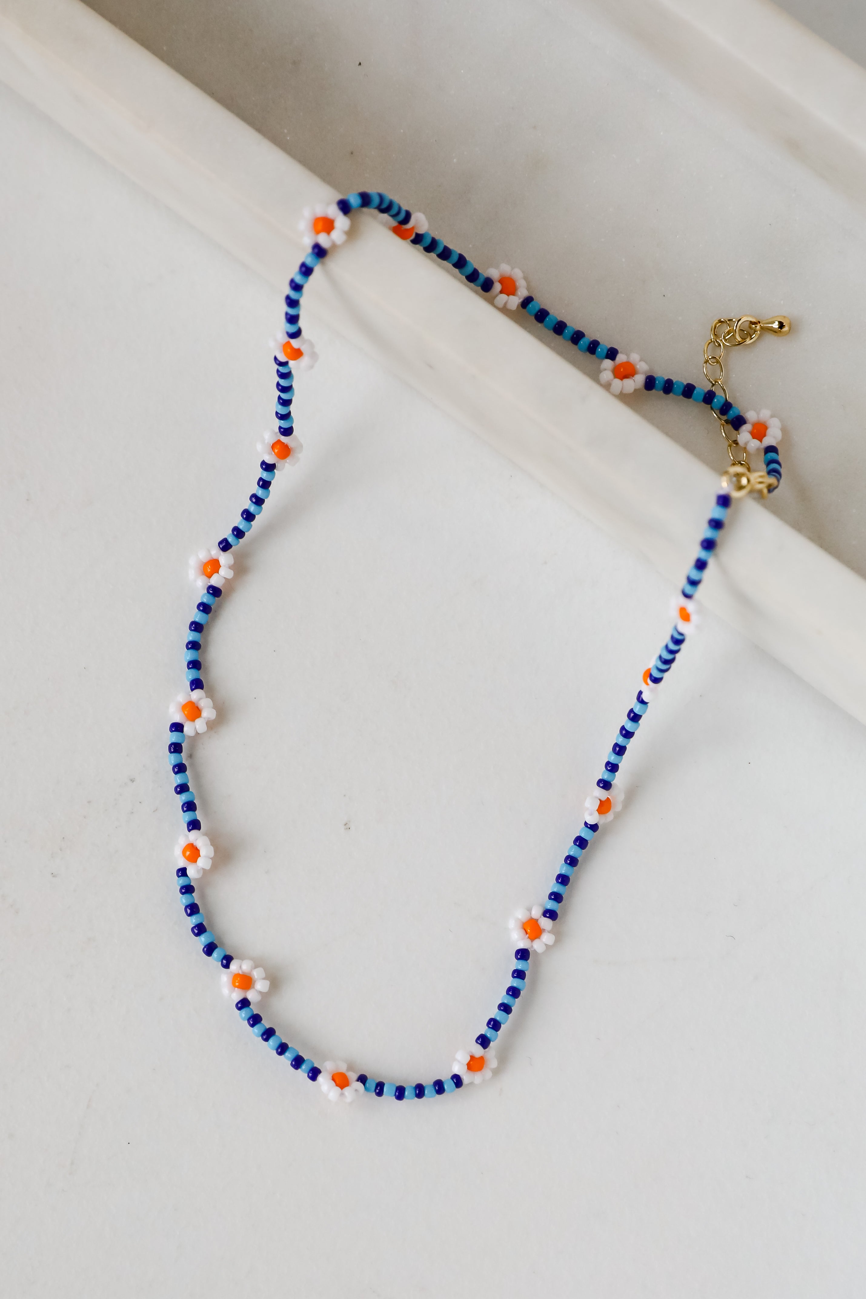 Haven Blue Beaded Daisy Necklace