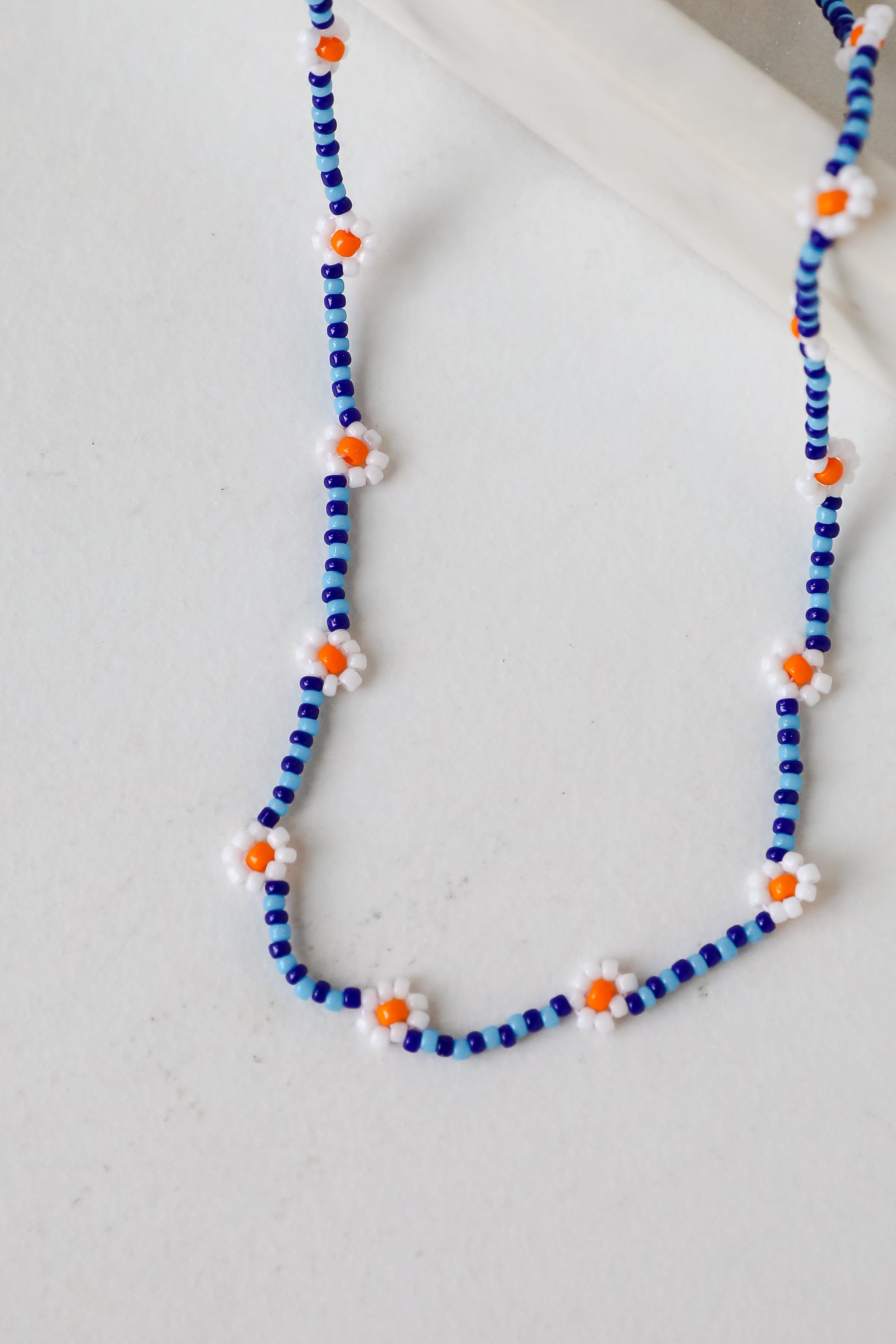 Haven Blue Beaded Daisy Necklace