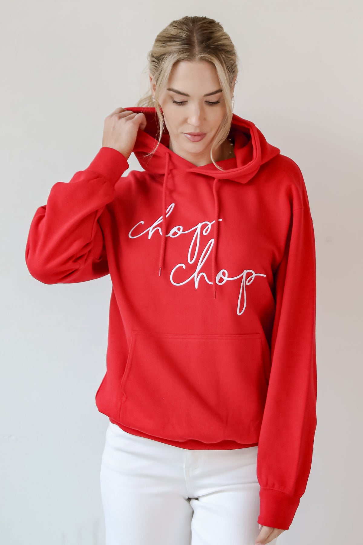 Red Chop Chop Script Embroidered Hoodie