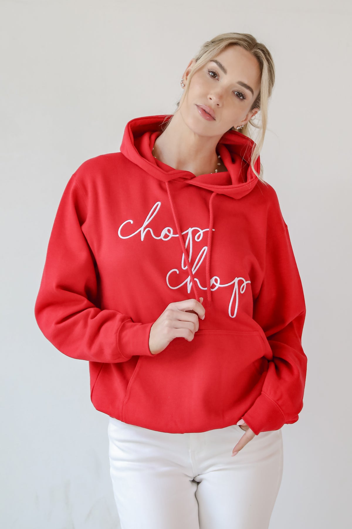 Red Chop Chop Script Embroidered Hoodie