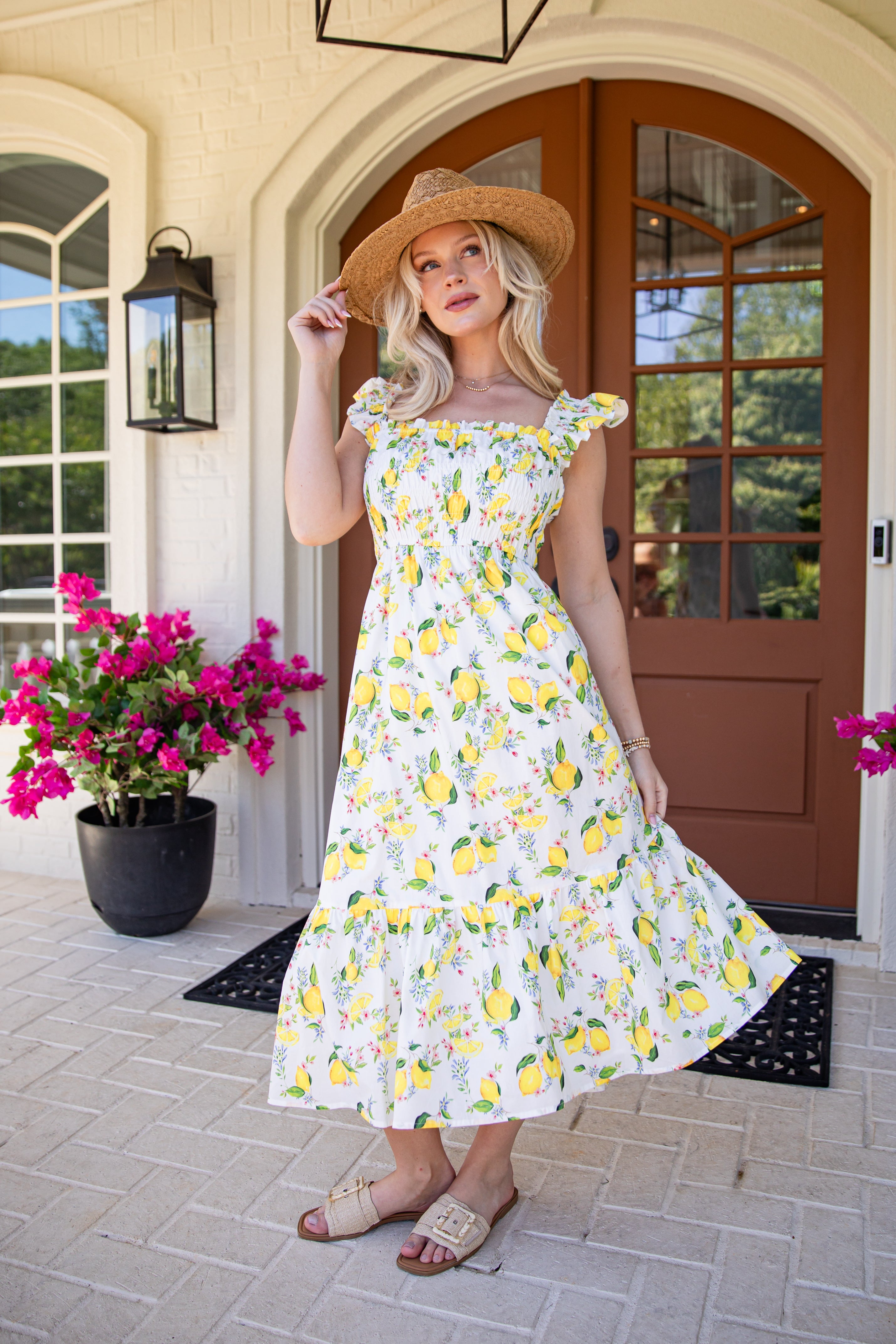 Sunny Days Ahead White Lemon Print Midi Dress