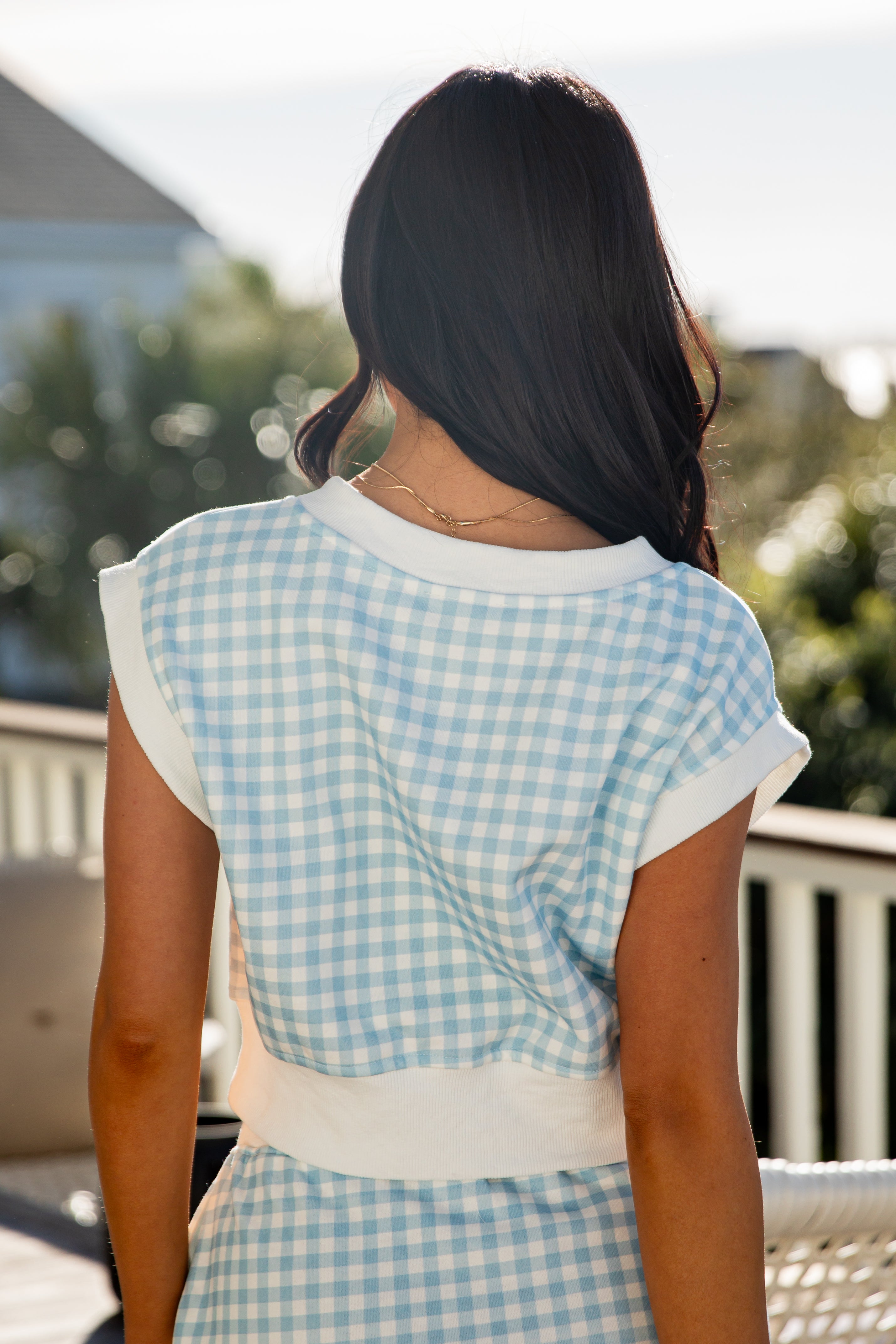 FINAL SALE - On The Move Light Blue Gingham Tank