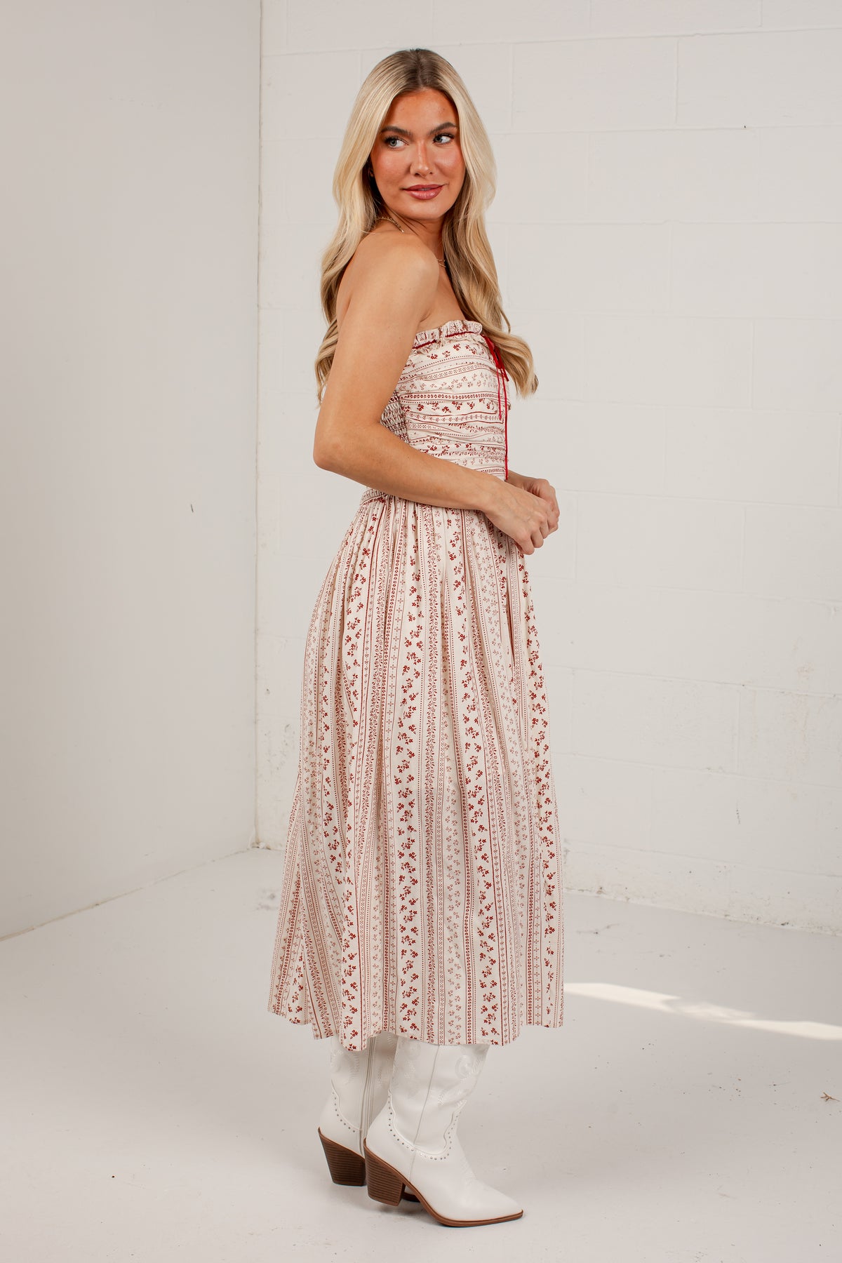 At The Edge Cream Floral Midi Dress