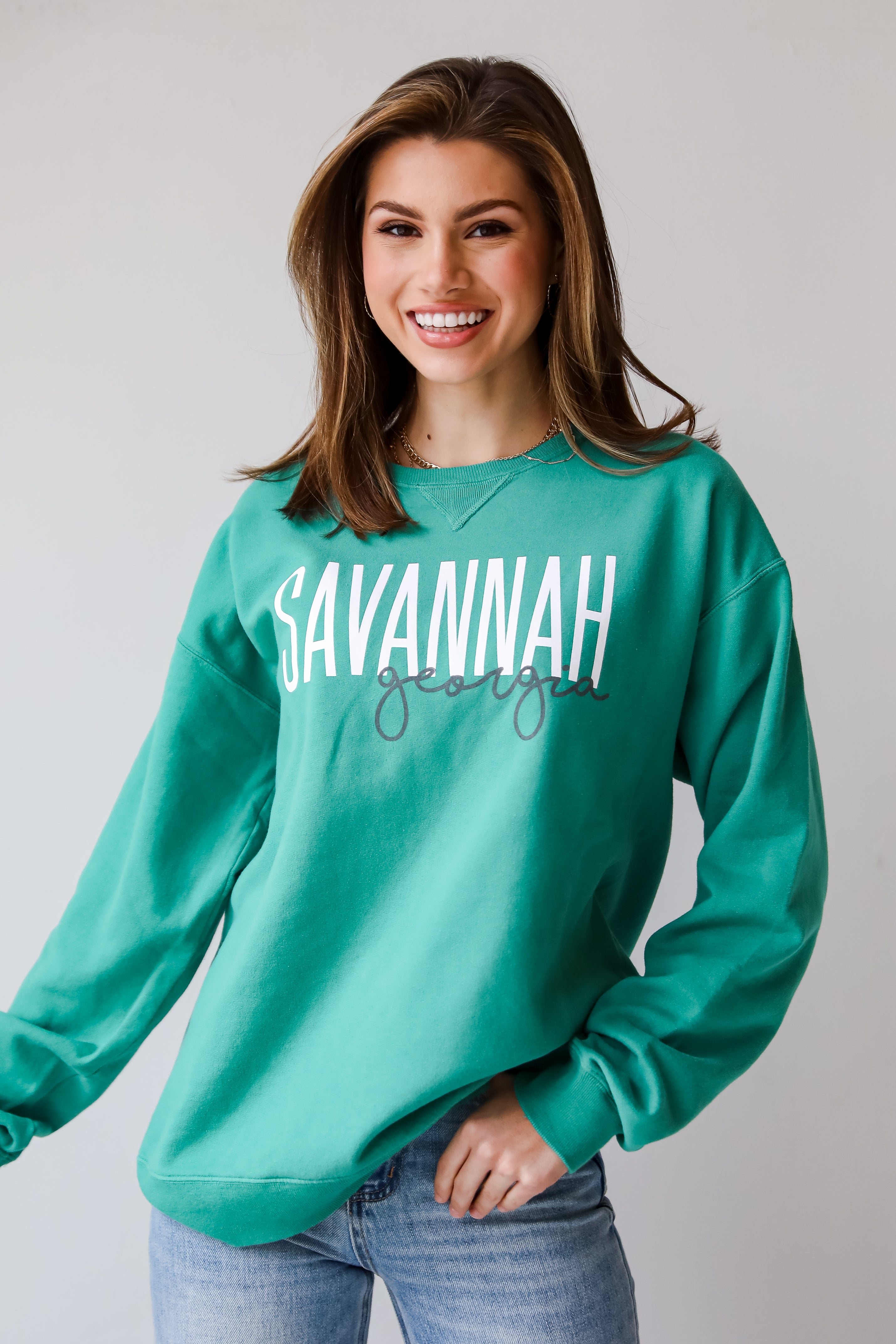 womens Green Savannah Georgia Script Sweatshirt