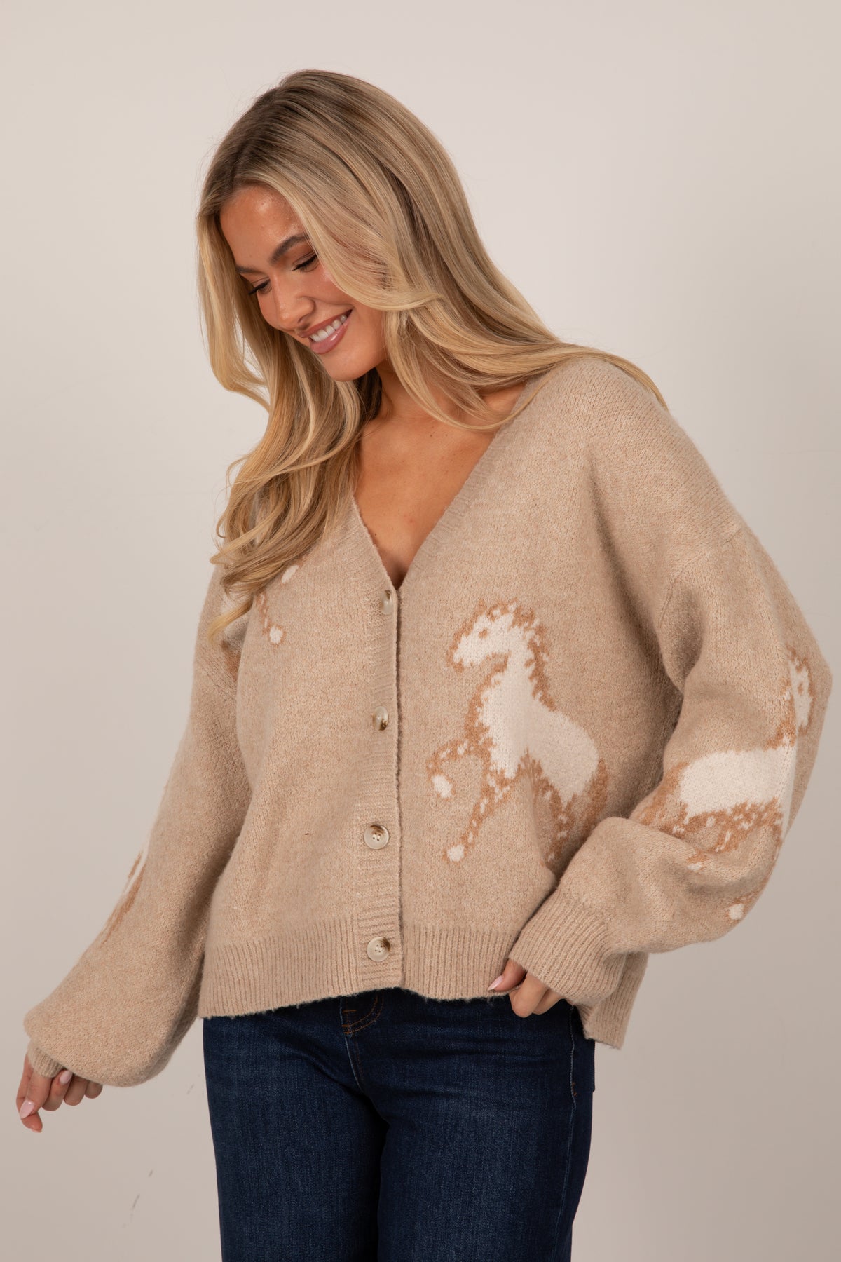 Horse Country Taupe Sweater Cardigan