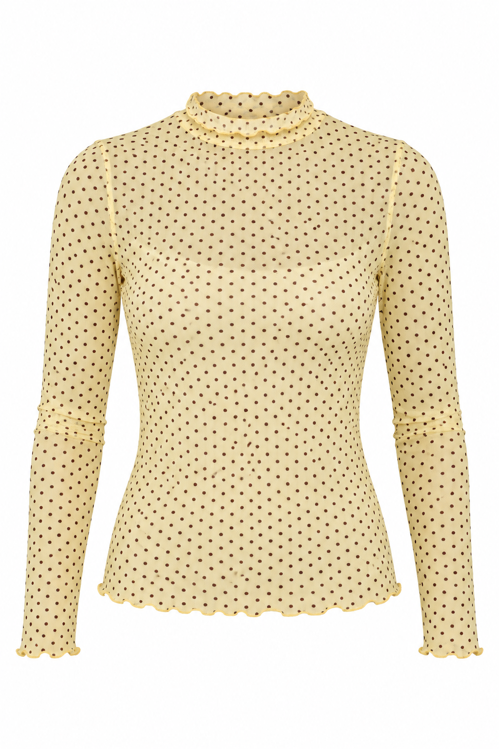 Charmed By You Polka Dot Mock Neck Mesh Top