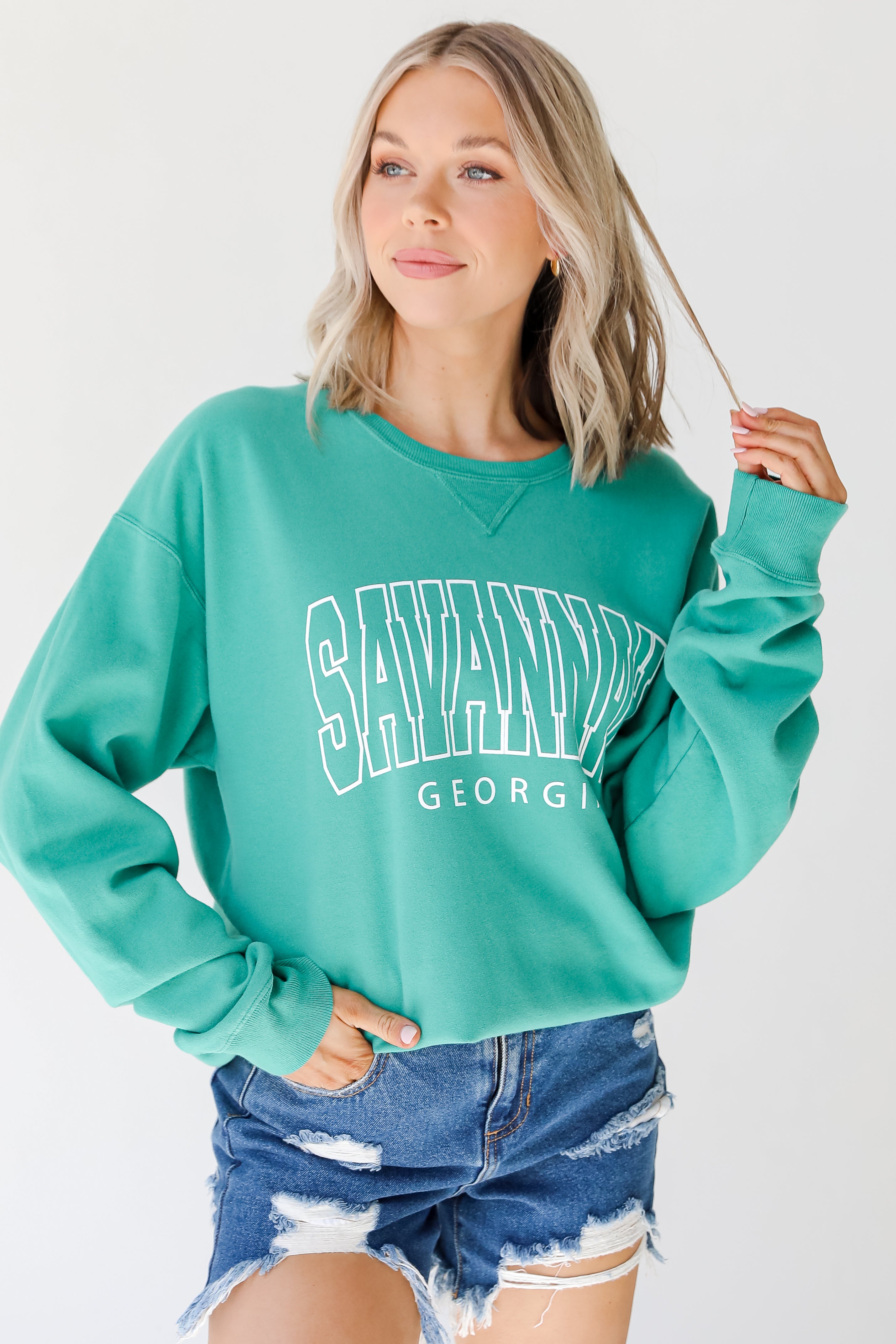 Green Savannah Georgia Pullover close up