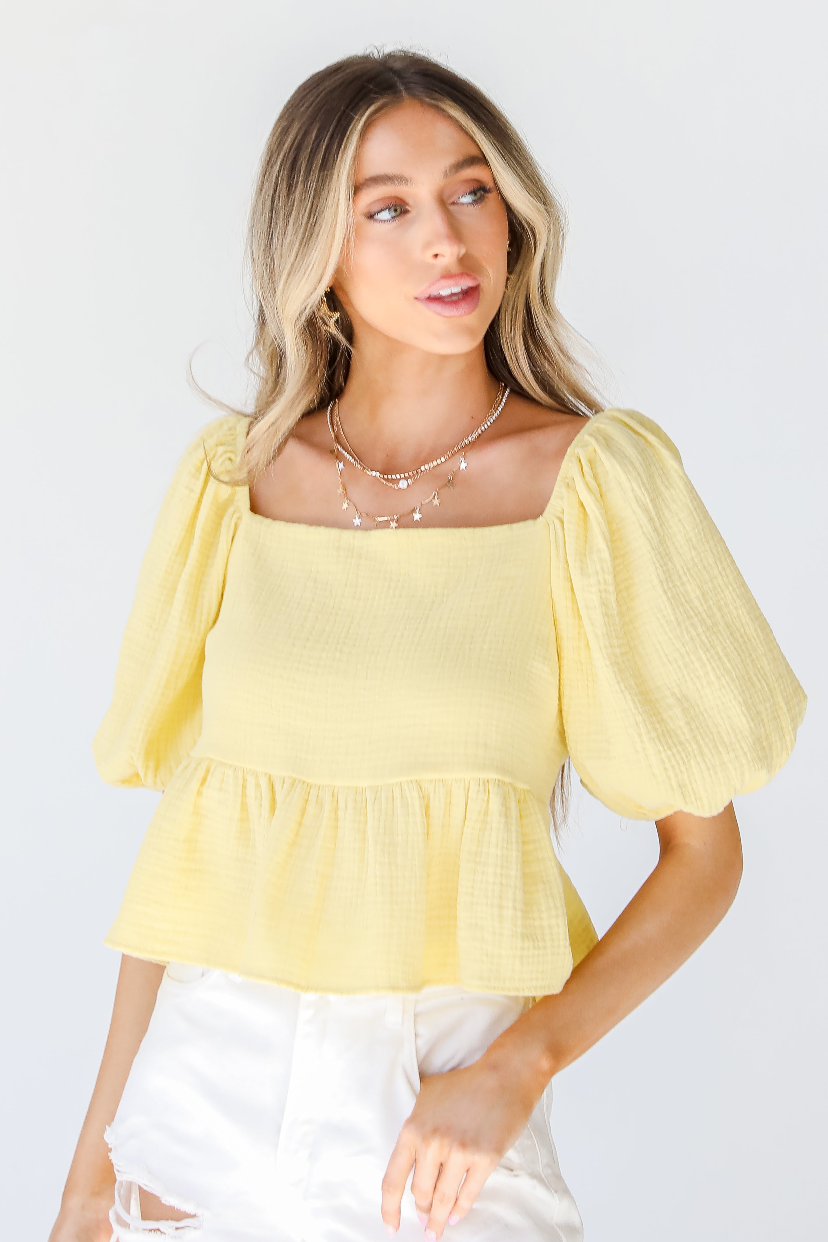 Linen Peplum Blouse front view