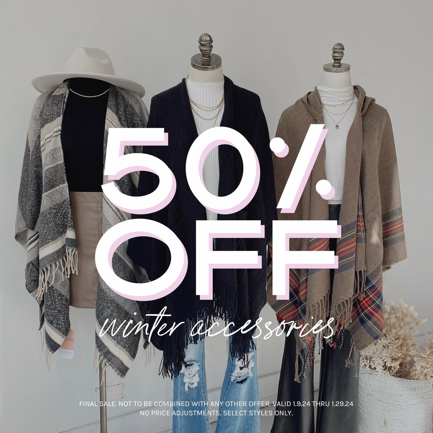 graphic telling about the Ruby White Wear 50% off winter accessories sale