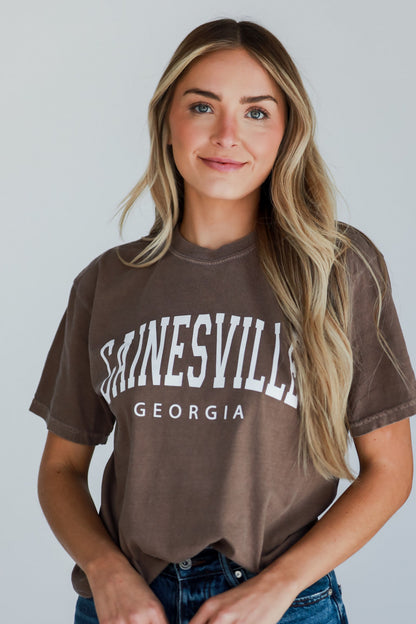 Brown Wednesbury Georgia Block Letter Tee close up
