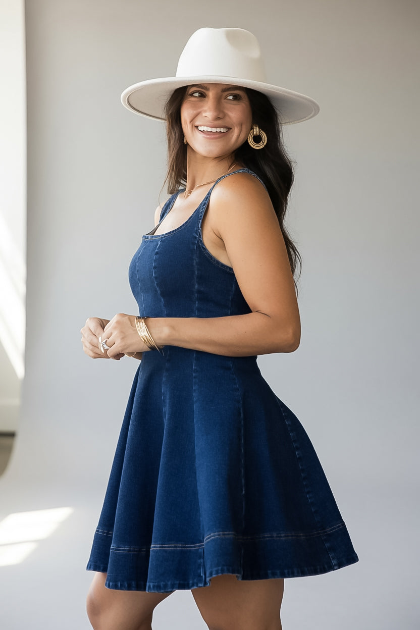 Know It All Dark Wash Denim Mini Dress