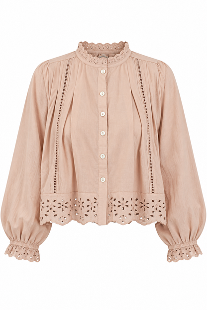 Latte Letters Taupe Eyelet Blouse