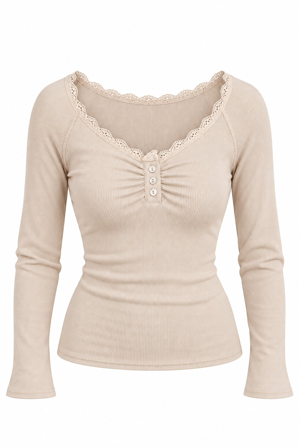 Morning Coffee Cream Lace Trim Top