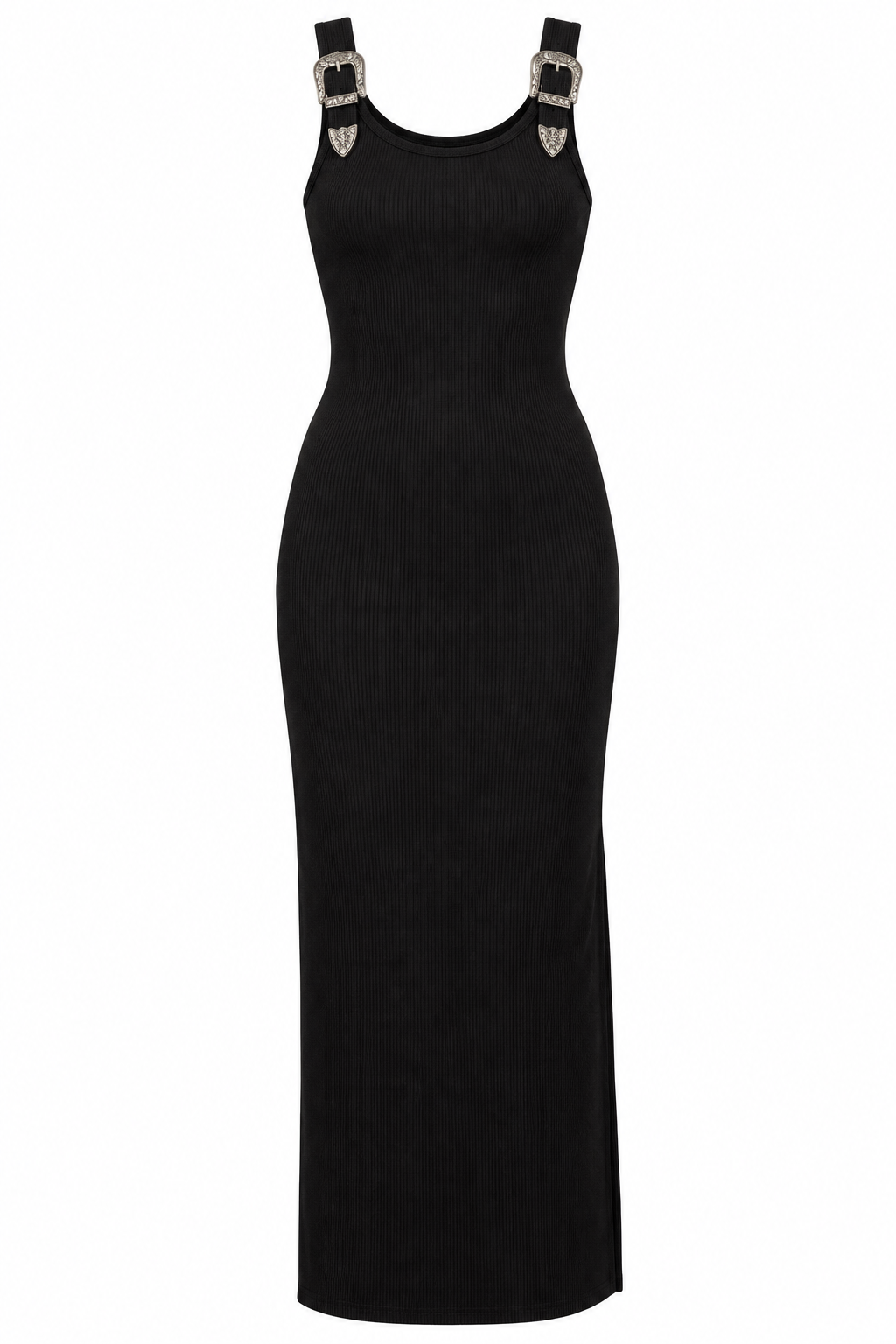Western Allure Buckle Strap Midi Dress