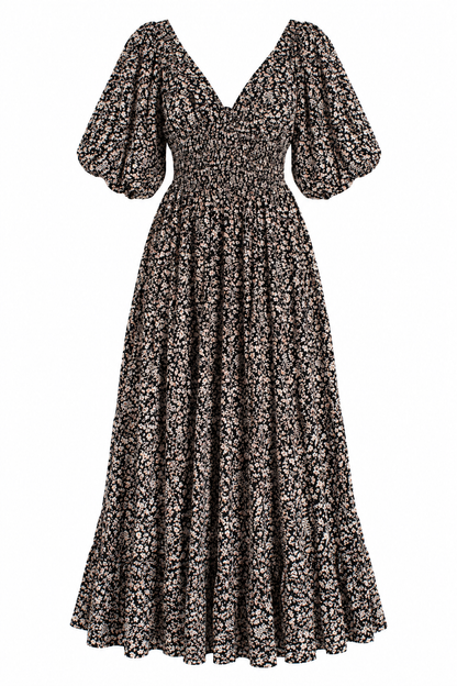 Meadow Stroll Black Floral Maxi Dress