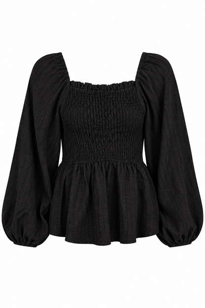 Everything In Between Black Smocked Blouse