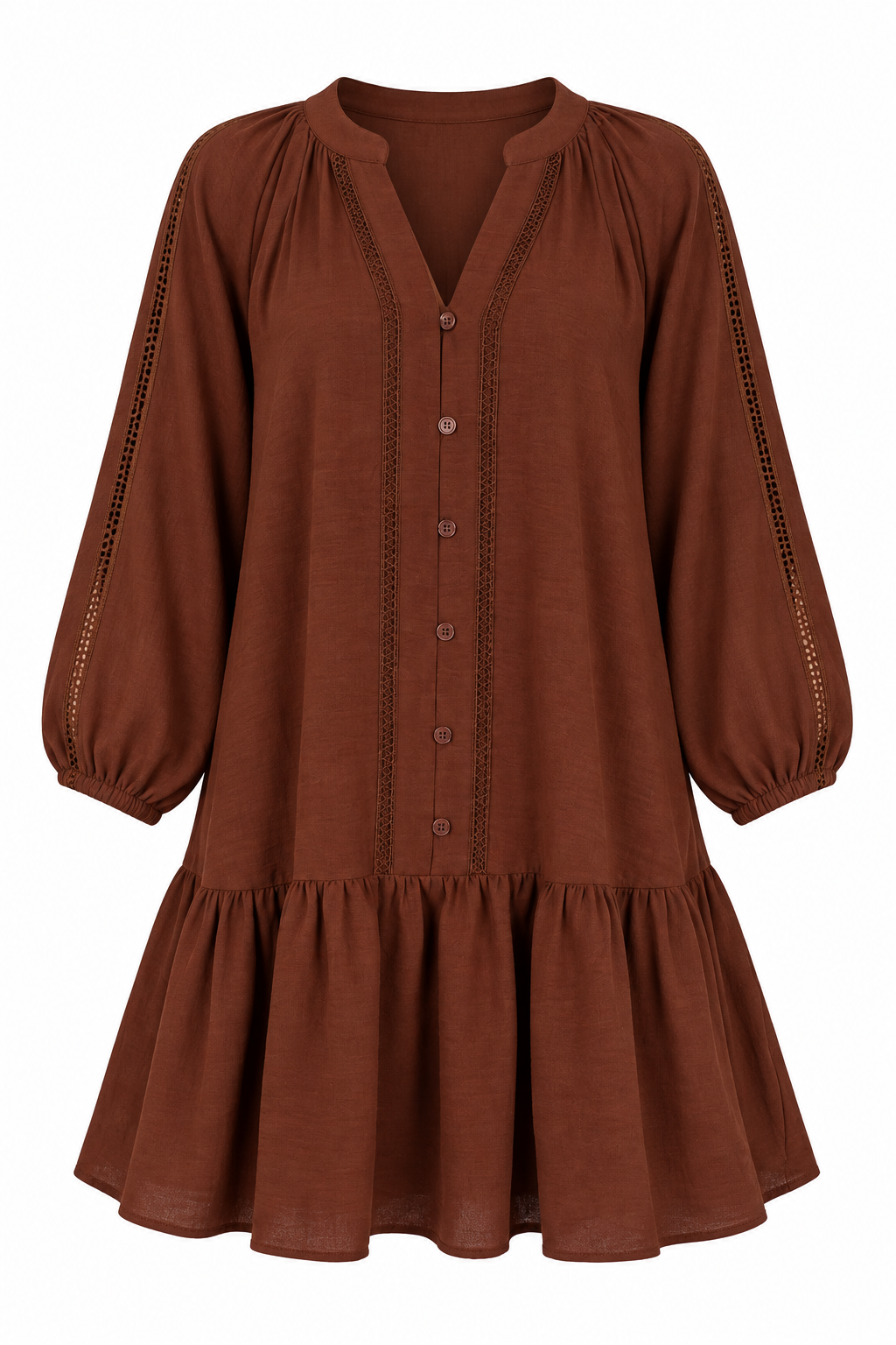 Refined Taste Brown Button-Front Mini Dress