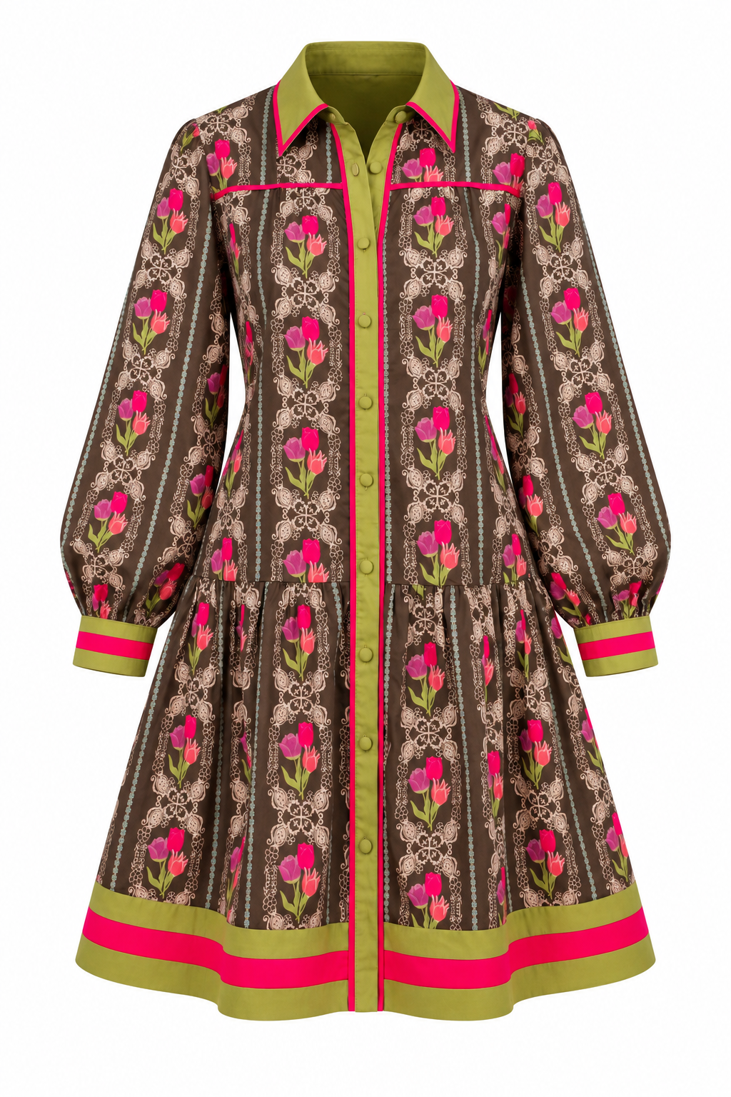 A Painted Garden Floral Brown Collared Mini Dress