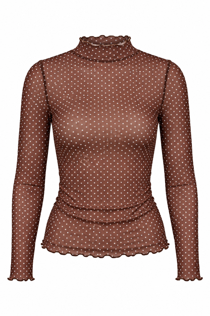 Charmed By You Polka Dot Mock Neck Mesh Top