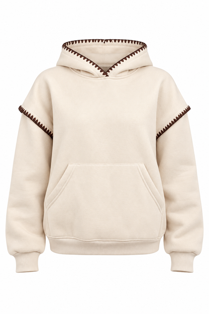 Stitch Of Cozy Cream Contrast Trim Hoodie
