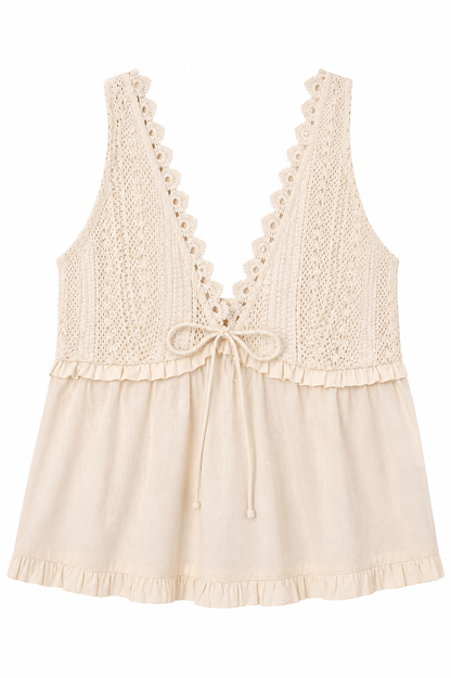 Detailed Impression Cream Babydoll Tank