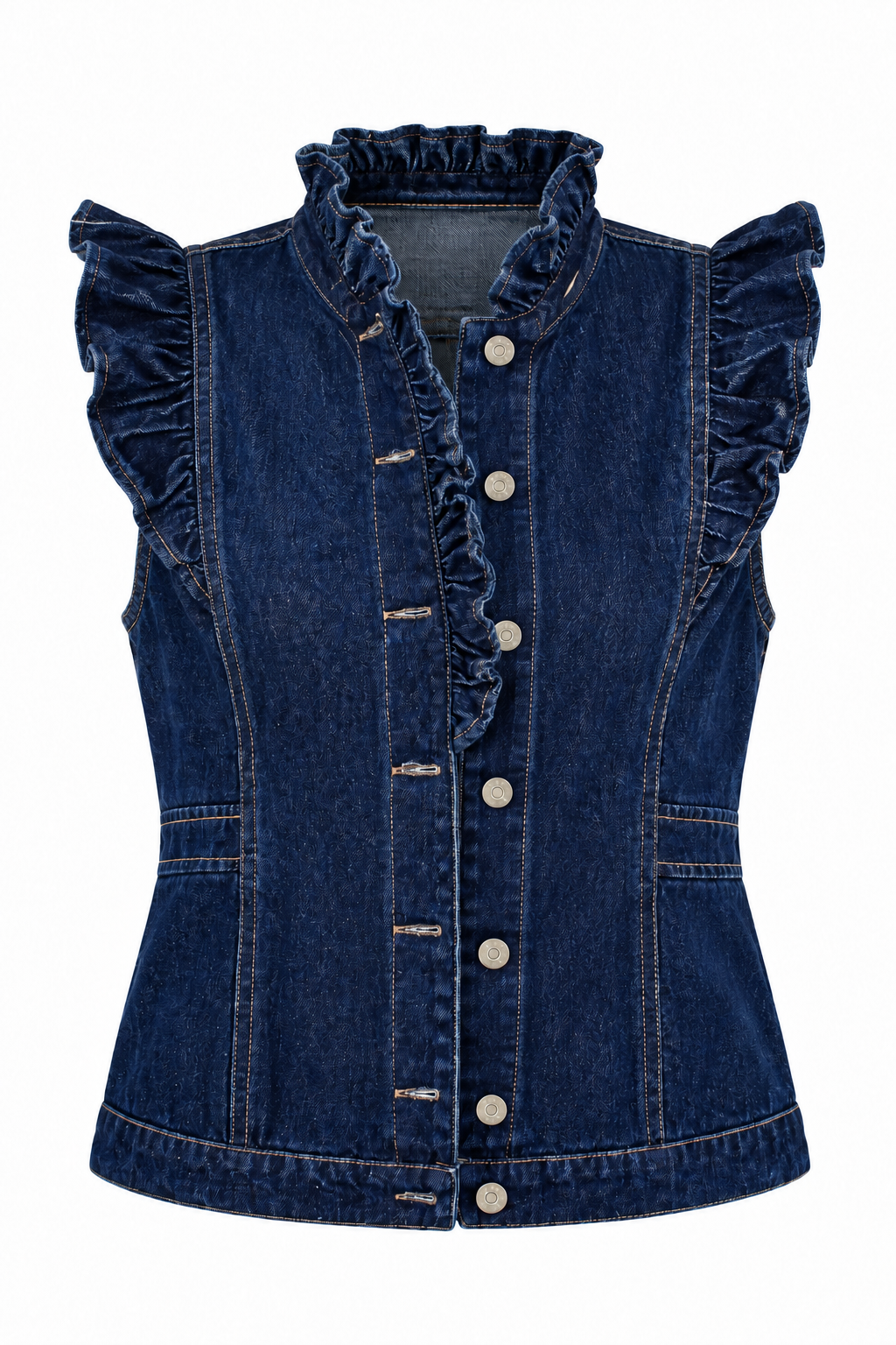 A Denim Affair Ruffle Dark Denim Vest