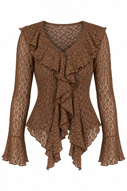 Must Be Nice Mocha Ruffle Blouse