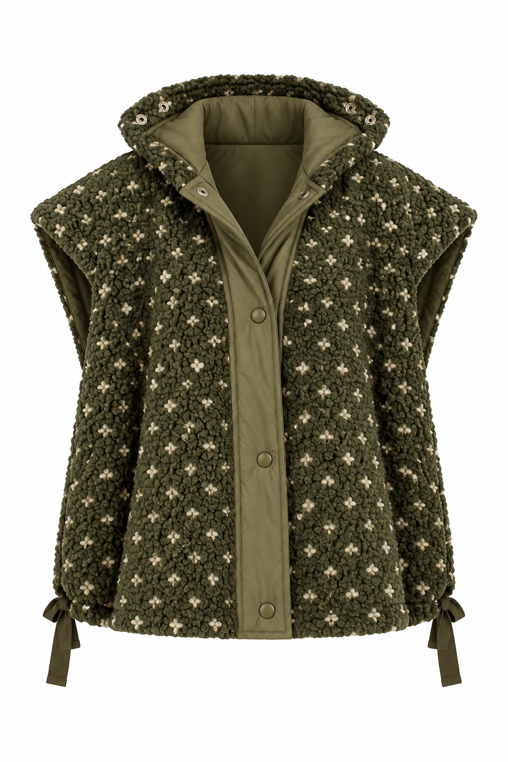 Into The Meadow Dark Olive Floral Sherpa Vest