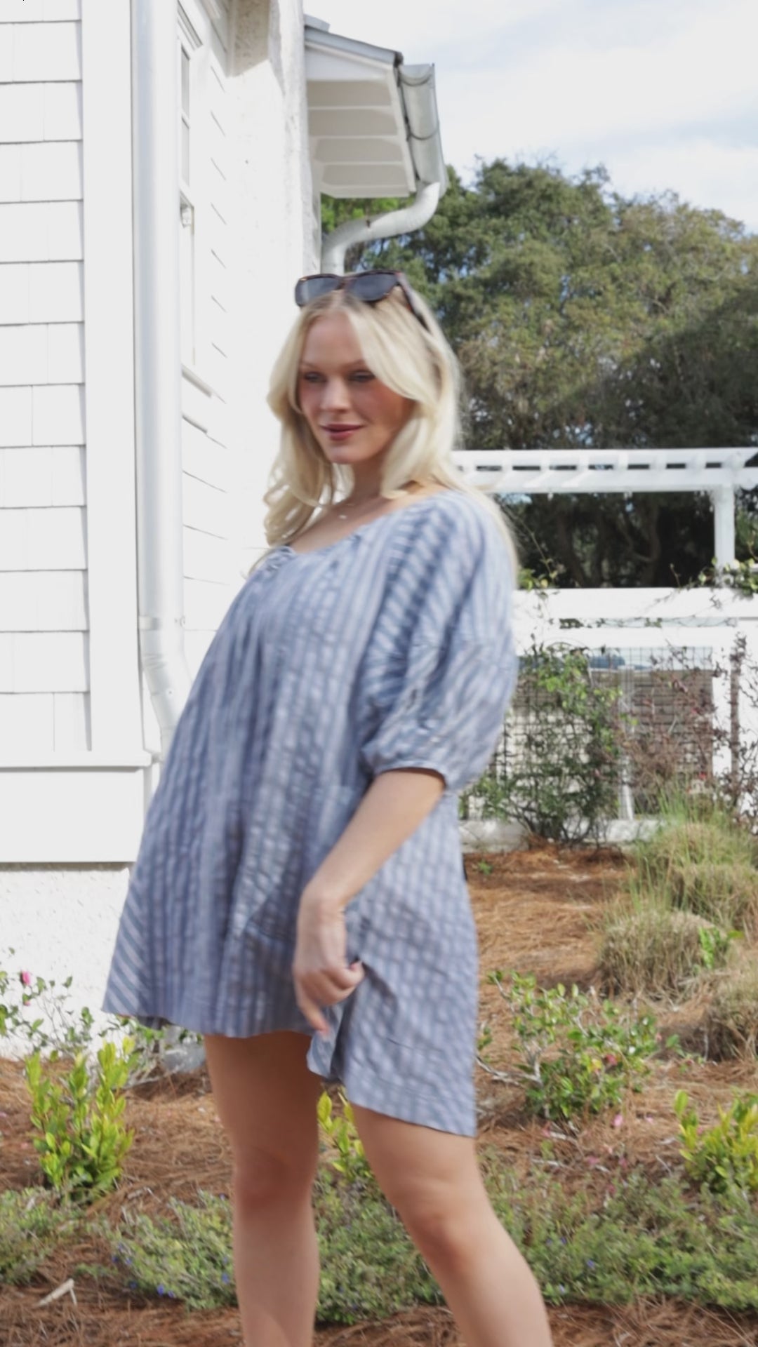 Harbor Lines Striped Denim Mini Dress
