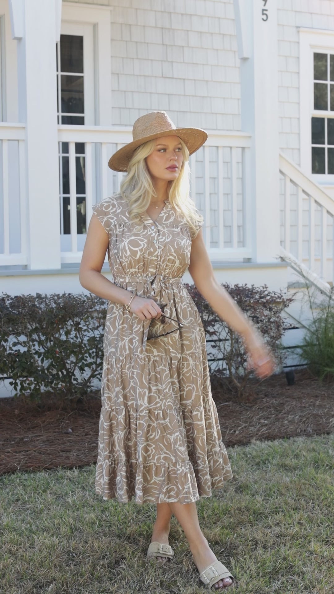 FINAL SALE - Living Easy Floral Taupe Midi Dress