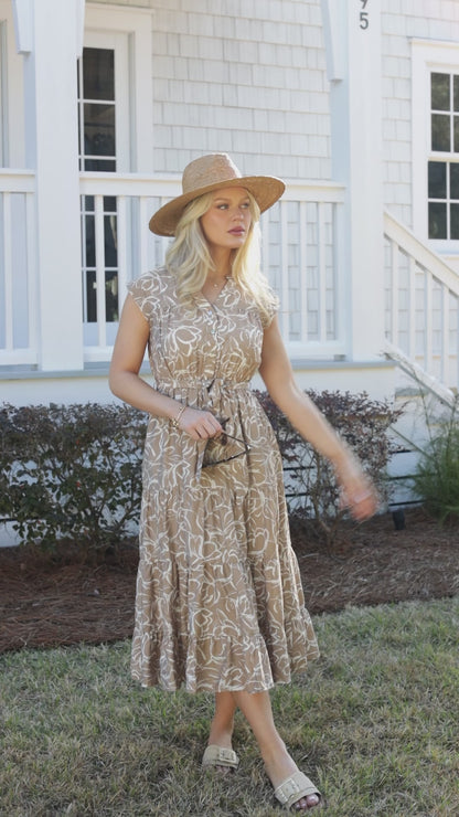 FINAL SALE - Living Easy Floral Taupe Midi Dress