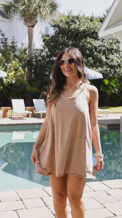 Golden Glow Mineral Wash Romper Dress