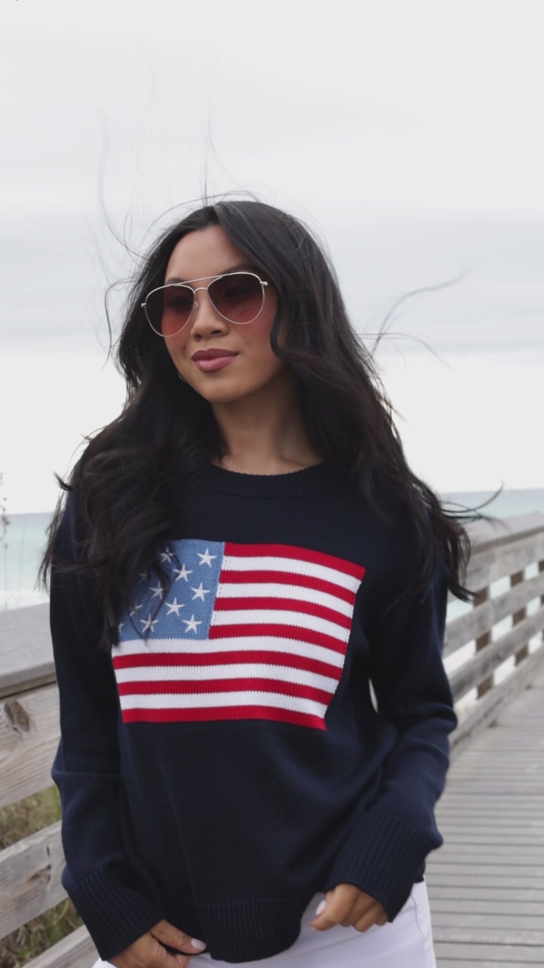 FINAL SALE - Old Glory American Flag Navy Sweater