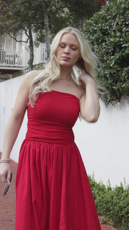 FINAL SALE - Scarlet Siren Bubble Hem Red Midi Dress