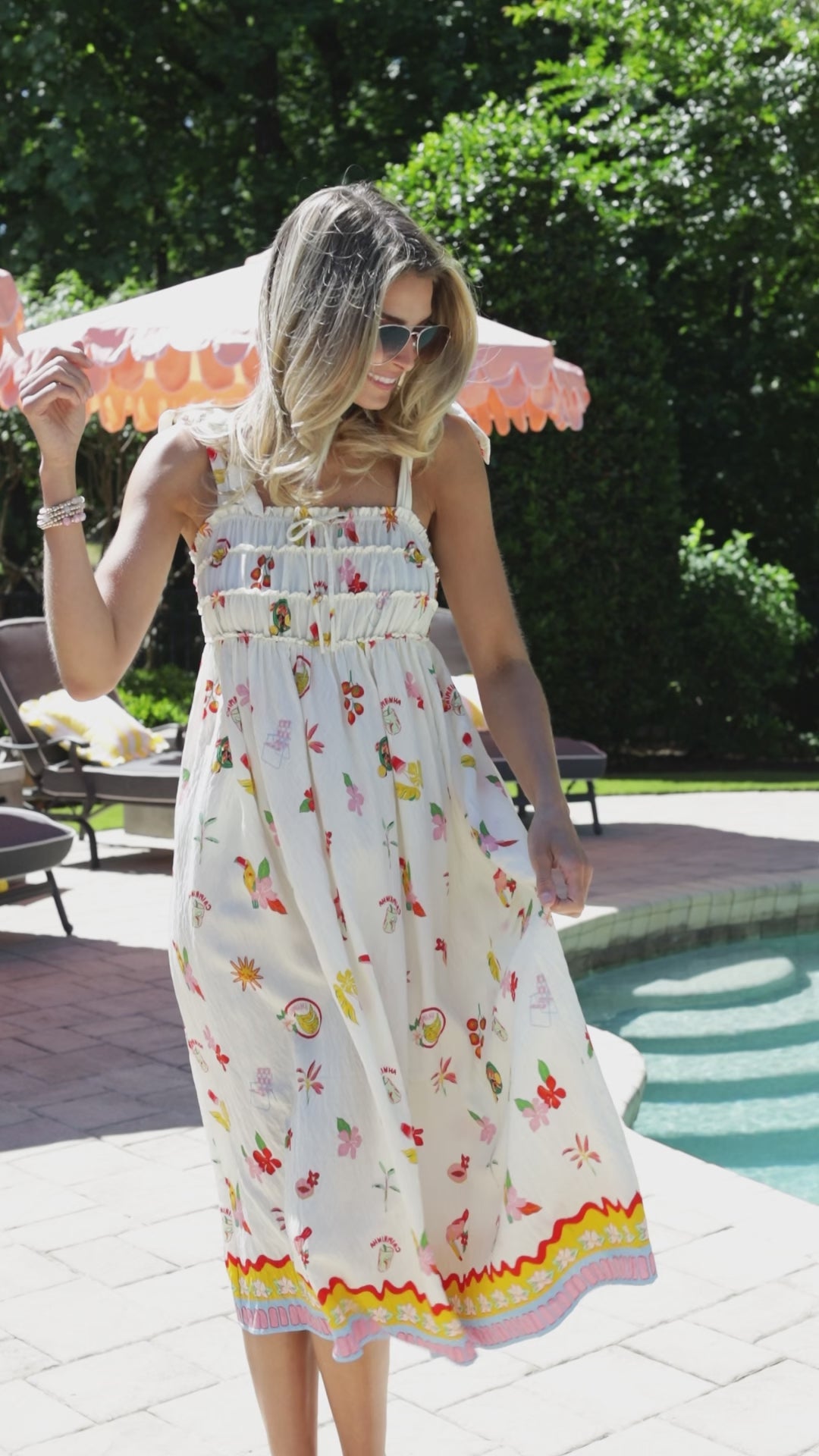 Summer Harvest Print Cream Midi Dress