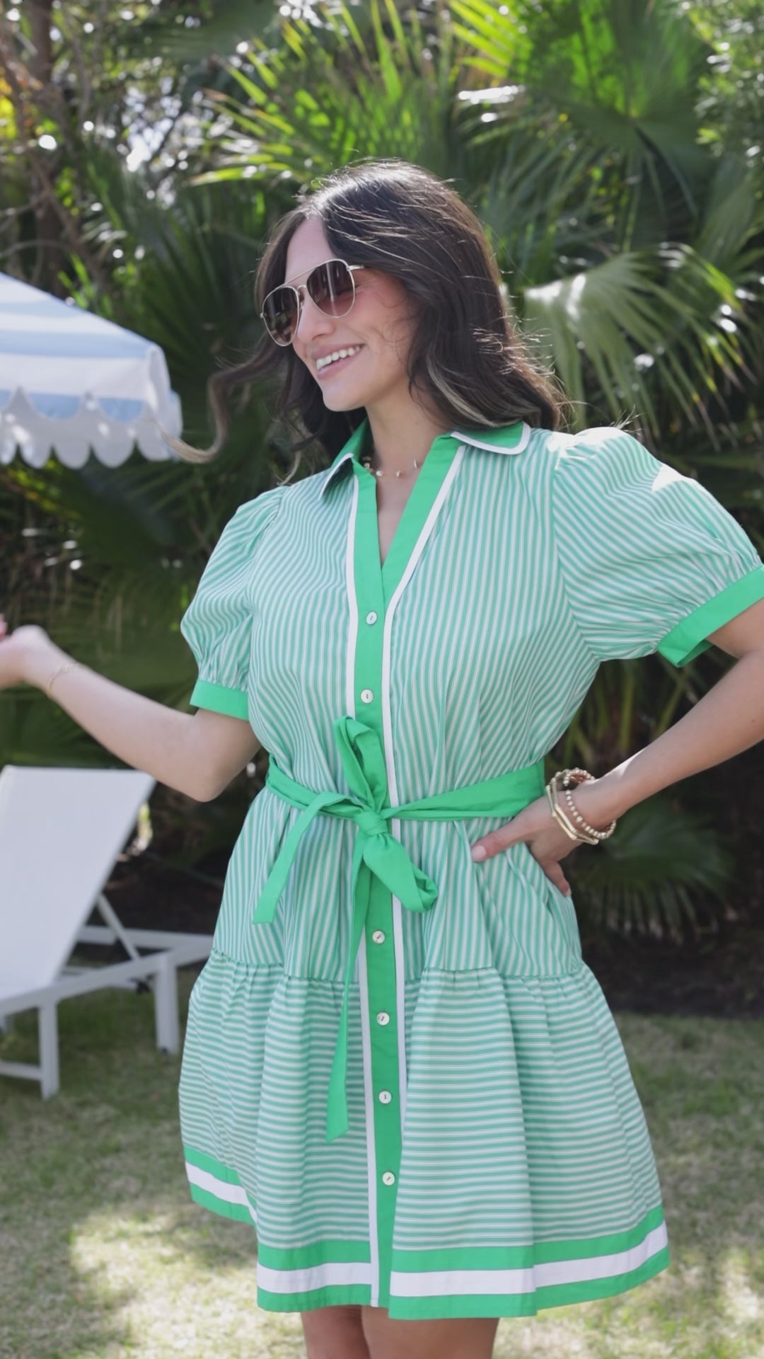 Courtside Chic Green Stripe Mini Dress