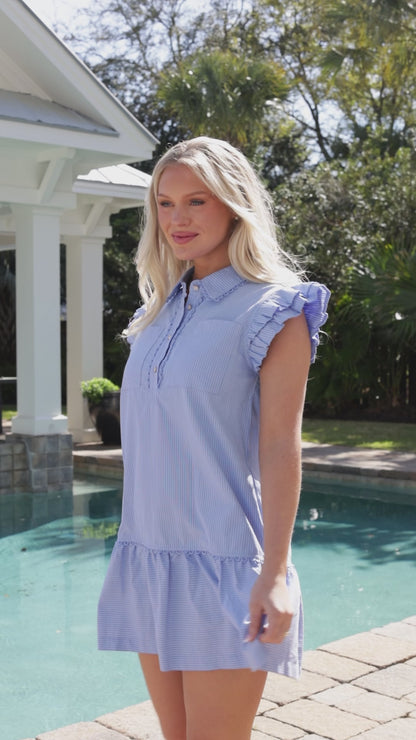 Coastal Mornings Blue Striped Mini Dress