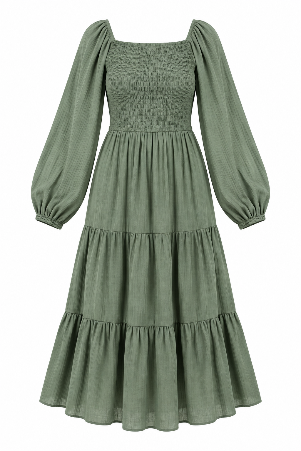 Sagewood Stroll Smocked Midi Dress
