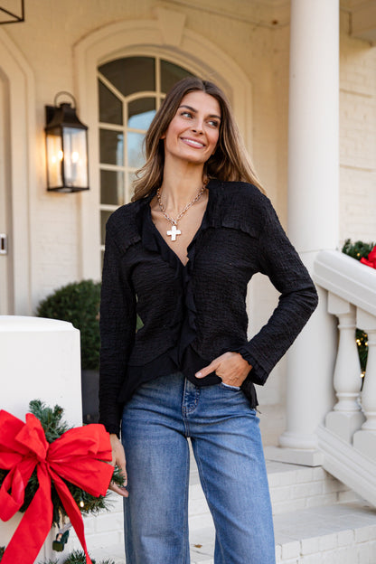 FINAL SALE - Winter Waltz Ruffle Blouse Top