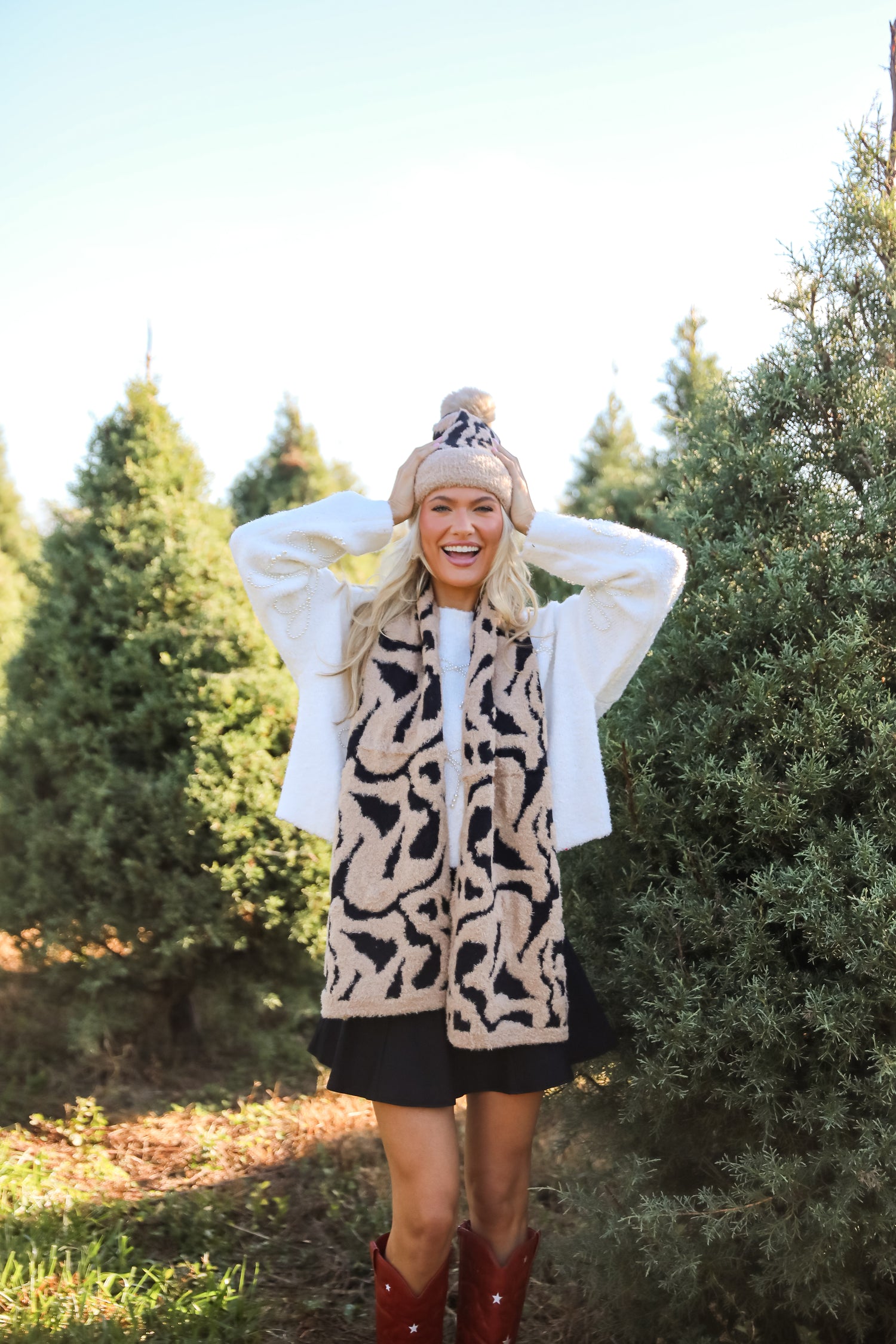 Fierce And Cozy Beige Leopard Pom Pom Beanie