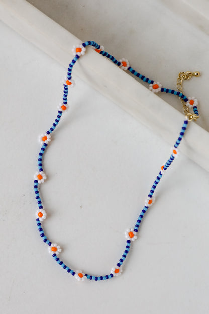 Haven Blue Beaded Daisy Necklace