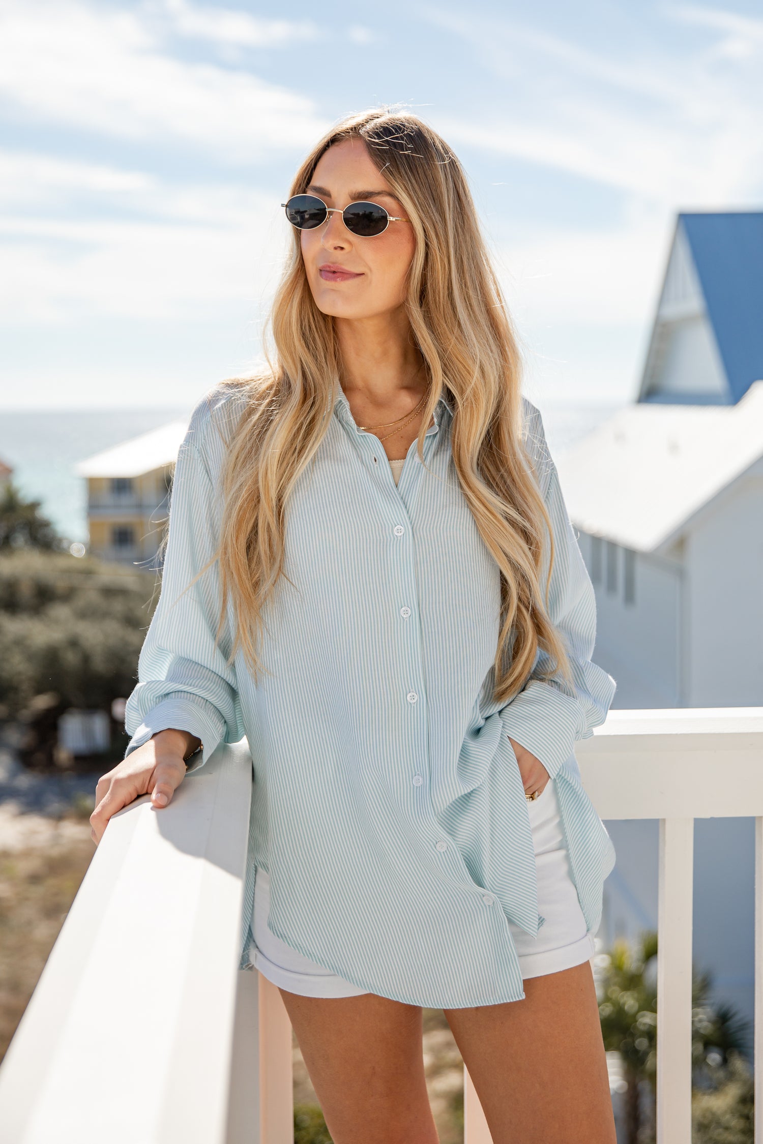 FINAL SALE - Wander More Striped Oversized Button-Up Blouse