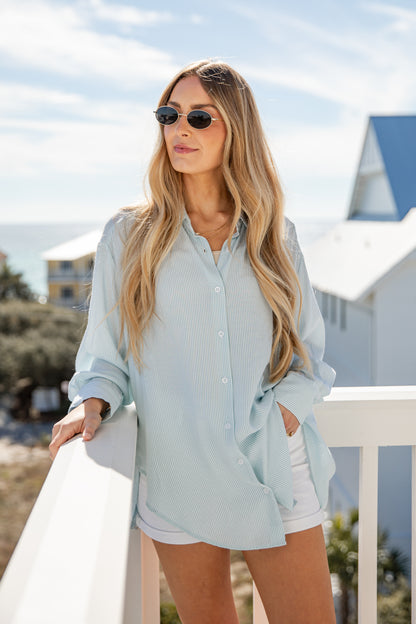 FINAL SALE - Wander More Striped Oversized Button-Up Blouse