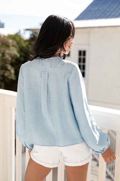 FINAL SALE - Skywashed Blue Tie-Front Blouse