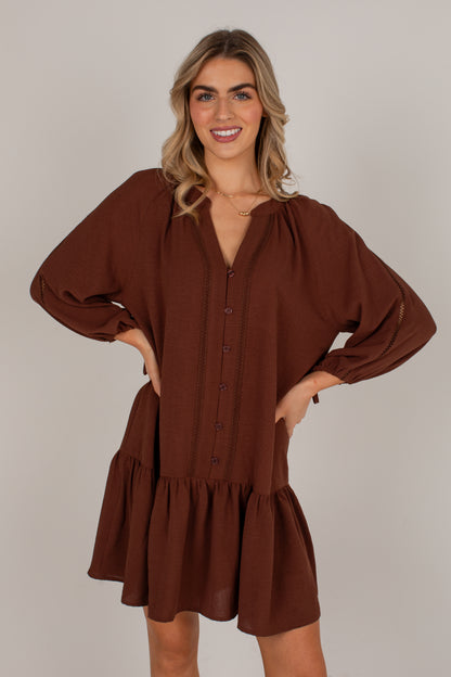 Refined Taste Brown Button-Front Mini Dress