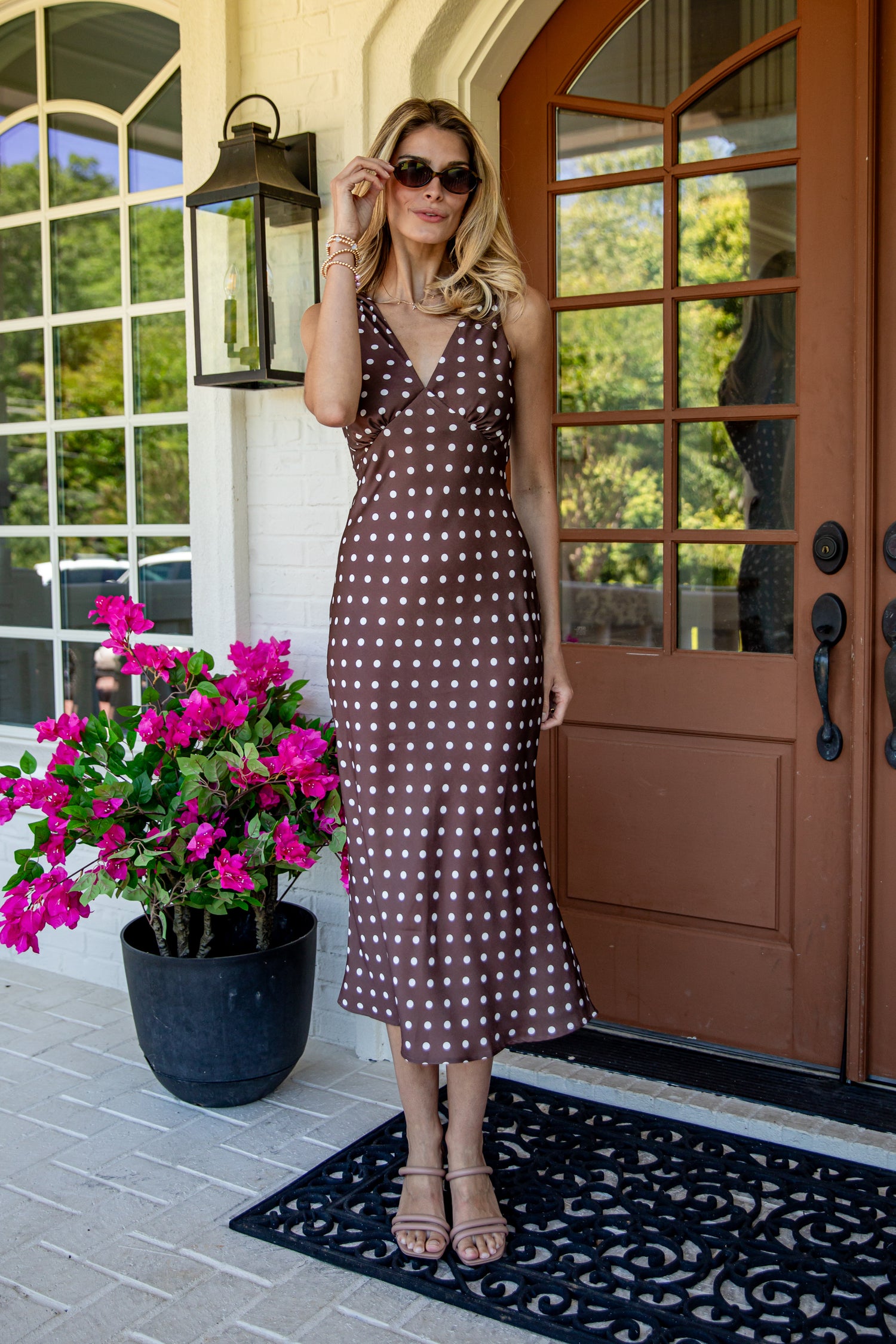 cute midi dresses for women Unapologetically Her Brown Polka Dot Dress Brown Velvet A Line Halloween_Dress Odbmxy Midi Dress for Size:46 Short